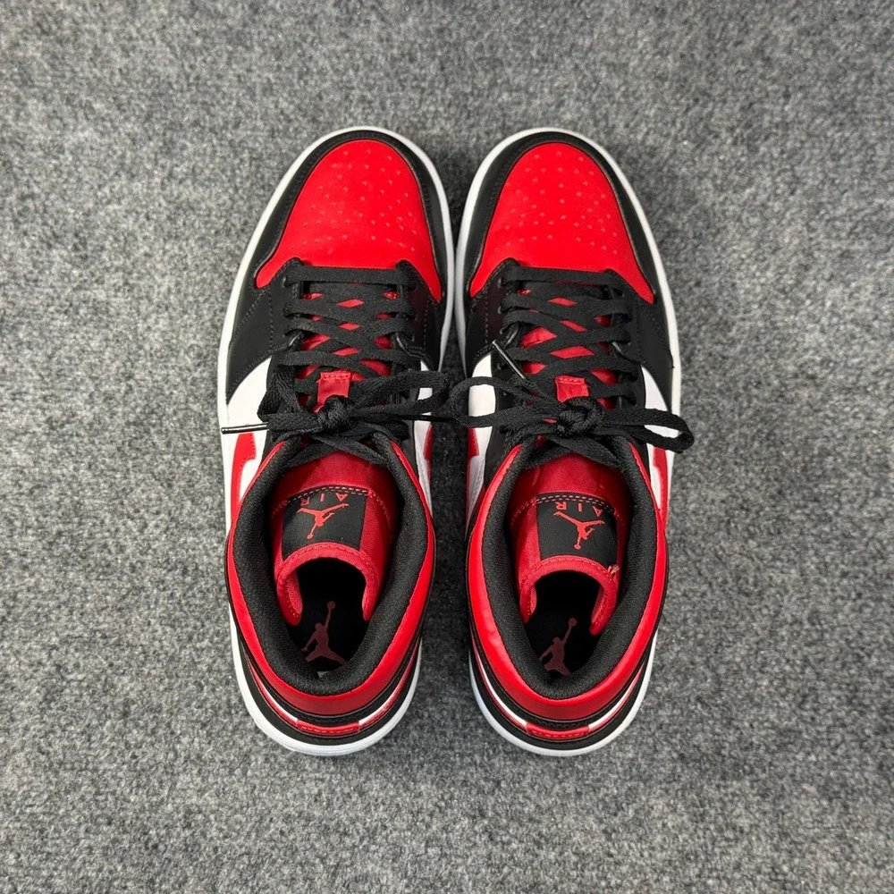 Jordan 1 Mid Basketball Shoes Men's‎ 12 White Black Red Retro Athletic Sneakers